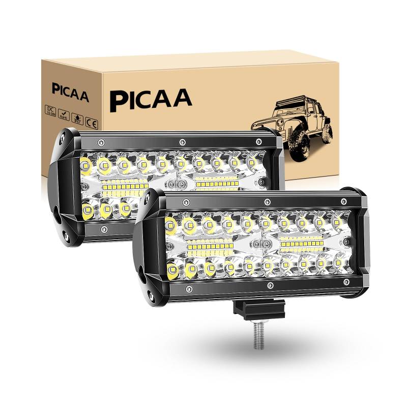 PICAA Led Arbeitsscheinwerfer 2X7 Zoll 18 CM 120W 8D Led Lichtbalken 12V 24V 6000K Led Zusatzscheinwerfer Bar Spot Flutlicht Kombination LED Arbeit Licht Bar für SUV Offroad ATV UTV Traktor 4x4 Auto von PICAA