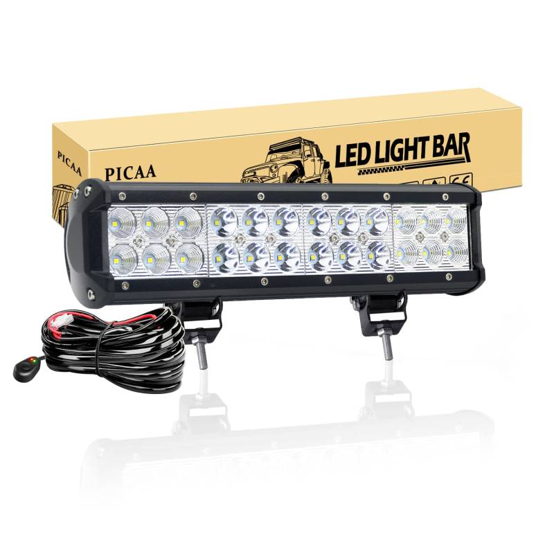 PICAA Led Arbeitsscheinwerfer 30.5CM 72W Led Lichtbalken 12V Led Zusatzscheinwerfer Bar Spot Flutlicht Kombination LED Arbeit Licht Bar Mit Kabelbaum für SUV Offroad ATV UTV Traktor 4x4 Auto von PICAA