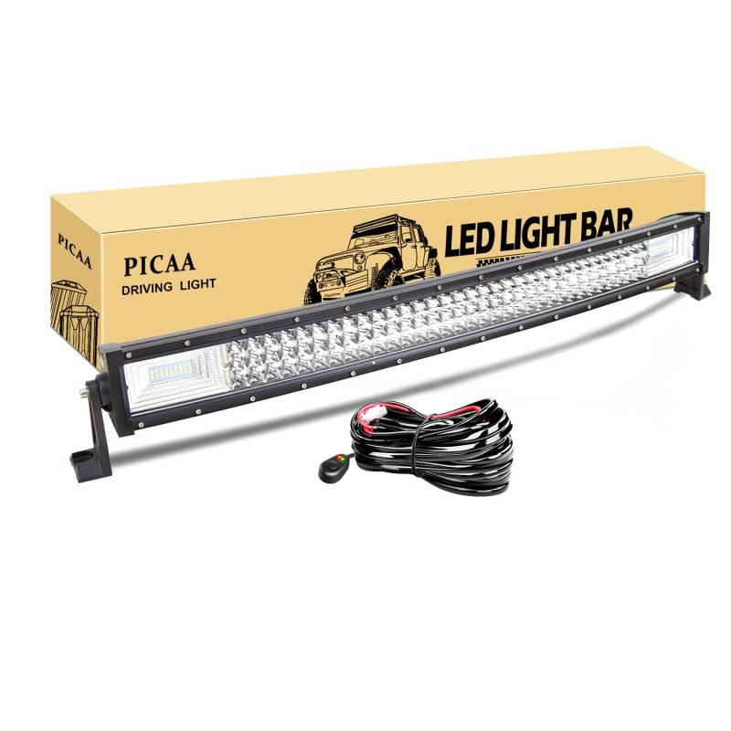 PICAA Led Arbeitsscheinwerfer 32 Zoll 80CM 405W Led Lichtbalken 12V Mit Kabelbaum Gewolbt Led Zusatzscheinwerfer Bar Spot Flutlicht LED Arbeit Licht Bar für SUV Offroad ATV UTV Traktor 4x4 Auto von PICAA