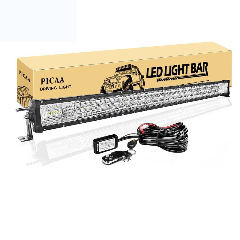 PICAA Led Arbeitsscheinwerfer 42 Zoll 540W Led Lichtbalken 12V Mit Fernbedienung Kabelbaum Drei Reihen Led Zusatzscheinwerfer Bar LED Arbeit Licht Bar für SUV Offroad ATV UTV Traktor 4x4 Auto von PICAA