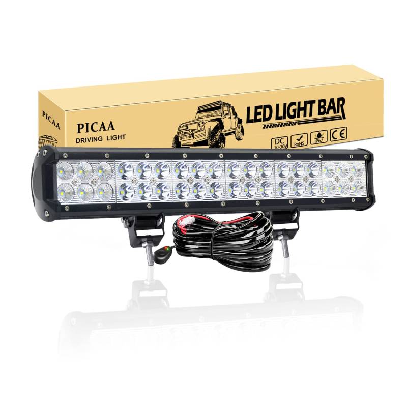 PICAA Led Arbeitsscheinwerfer 45CM 108W Led Lichtbalken 12V Led Zusatzscheinwerfer Bar Spot Flutlicht Kombination LED Arbeit Licht Bar Mit Kabelbaum für SUV Offroad ATV UTV Traktor 4x4 Auto von PICAA