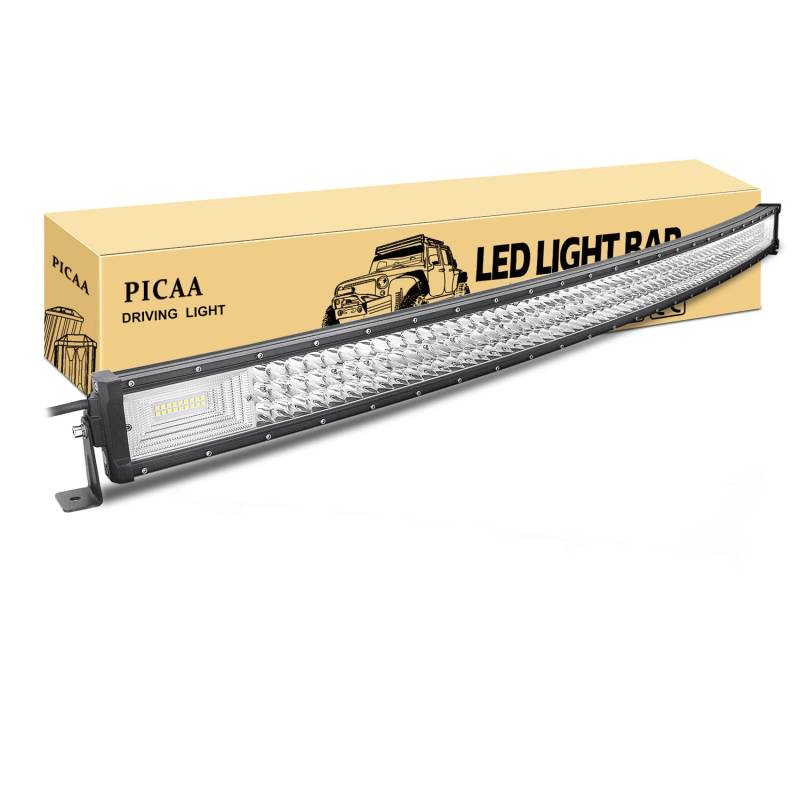 PICAA Led Arbeitsscheinwerfer 50 Zoll 125CM 648W Gewolbt Led Lichtbalken 12V 24V Gewolbt Drei Reihen Led Zusatzscheinwerfer Bar LED Arbeit Licht Bar für SUV Offroad ATV UTV Traktor 4x4 Auto von PICAA