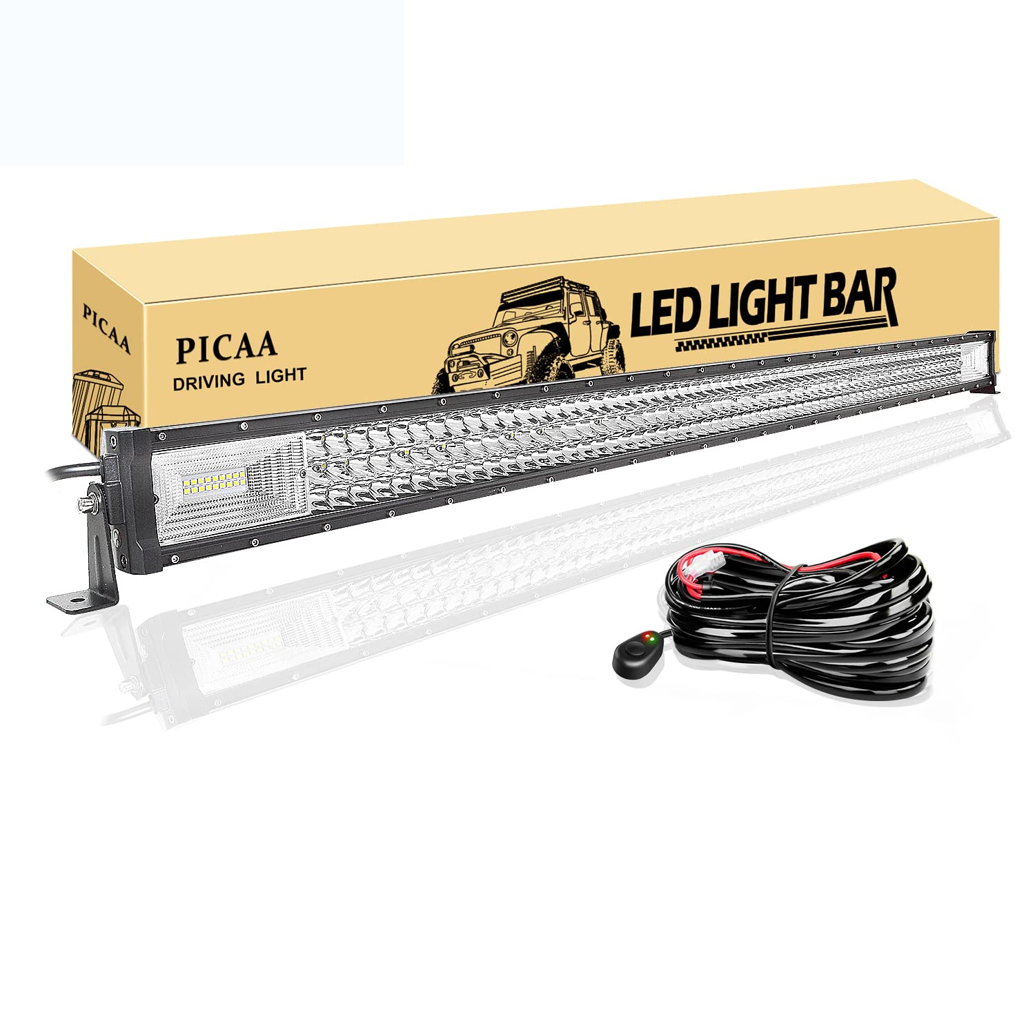 PICAA Led Arbeitsscheinwerfer 50 Zoll 648W 125CM Led Lichtbalken 12V Mit Kabelbaum DREI Reihen Led Zusatzscheinwerfer Bar Spot Flutlicht LED Arbeit Licht Bar für SUV Offroad ATV UTV Traktor 4x4 Auto von PICAA