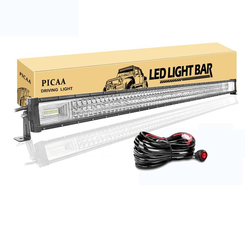 PICAA Led Arbeitsscheinwerfer 52 Zoll 675W 7D Led Lichtbalken 12V Mit Kabelbaum Drei Reihen Led Zusatzscheinwerfer Bar Spot Flutlicht LED Arbeit Licht Bar für SUV Offroad ATV UTV Traktor 4x4 Auto von PICAA