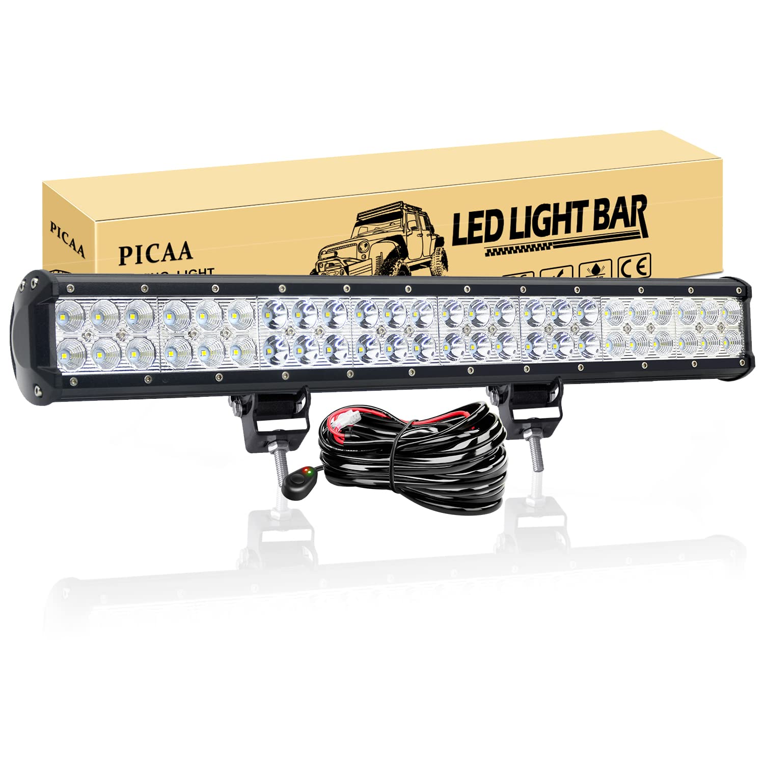 PICAA Led Arbeitsscheinwerfer 58.5CM 144W Led Lichtbalken 12V Led Zusatzscheinwerfer Bar Spot Flutlicht Kombination LED Arbeit Licht Bar Mit Kabelbaum für SUV Offroad ATV UTV Traktor 4x4 Auto von PICAA