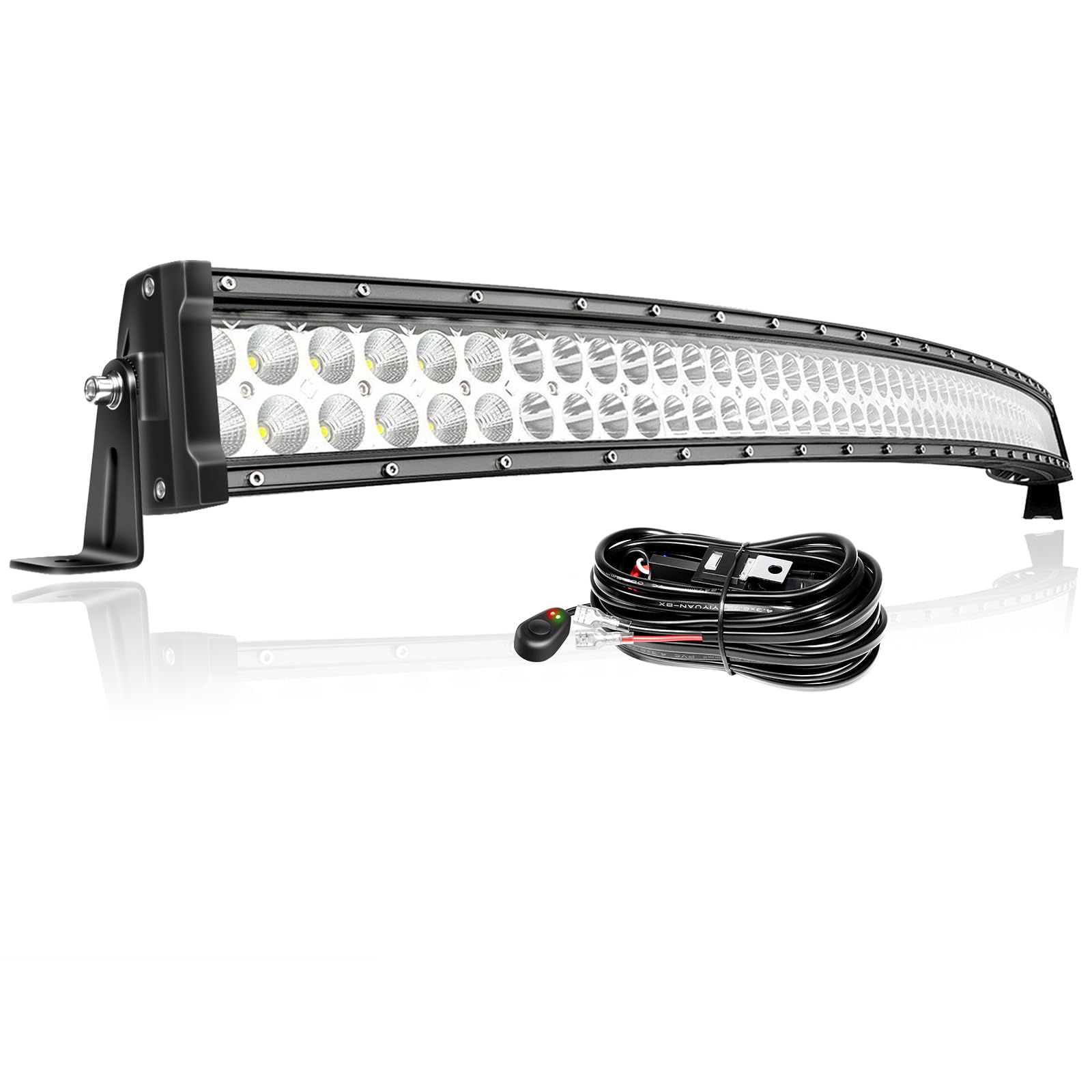 PICAA Led Arbeitsscheinwerfer Mit Kabelbaum Kit, Gebogen 42 Zoll 240W Led Lightbar Zusatzscheinwerfer Auto Scheinwerfer Offroad Arbeitslicht Wasserdicht Lichtbalken 12V 24V von PICAA