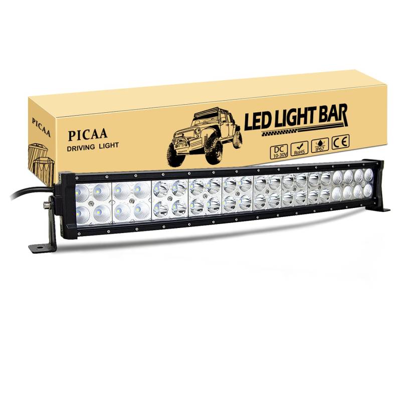 PICAA Led Lichtleiste Gewolbt Led Arbeitsscheinwerfer 21 Zoll 53CM 120W Led Lichtbalken 12V Led Zusatzscheinwerfer Bar LED Arbeit Licht Bar für SUV Offroad ATV UTV Traktor 4x4 Auto von PICAA