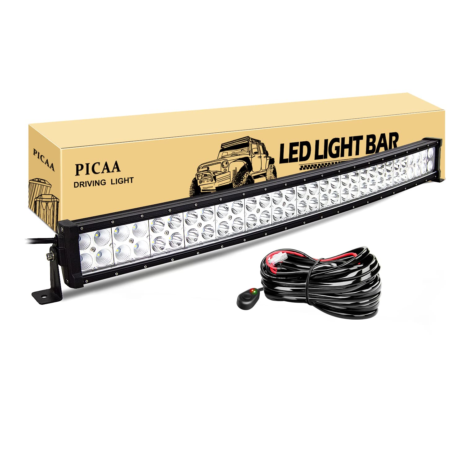 PICAA Led Lichtleiste Gewolbt Led Arbeitsscheinwerfer 32 Zoll 79CM 180W Led Lichtbalken 12V Mit Kabelbaum Led Zusatzscheinwerfer Bar LED Arbeit Licht Bar für SUV Offroad ATV UTV Traktor 4x4 Auto von PICAA