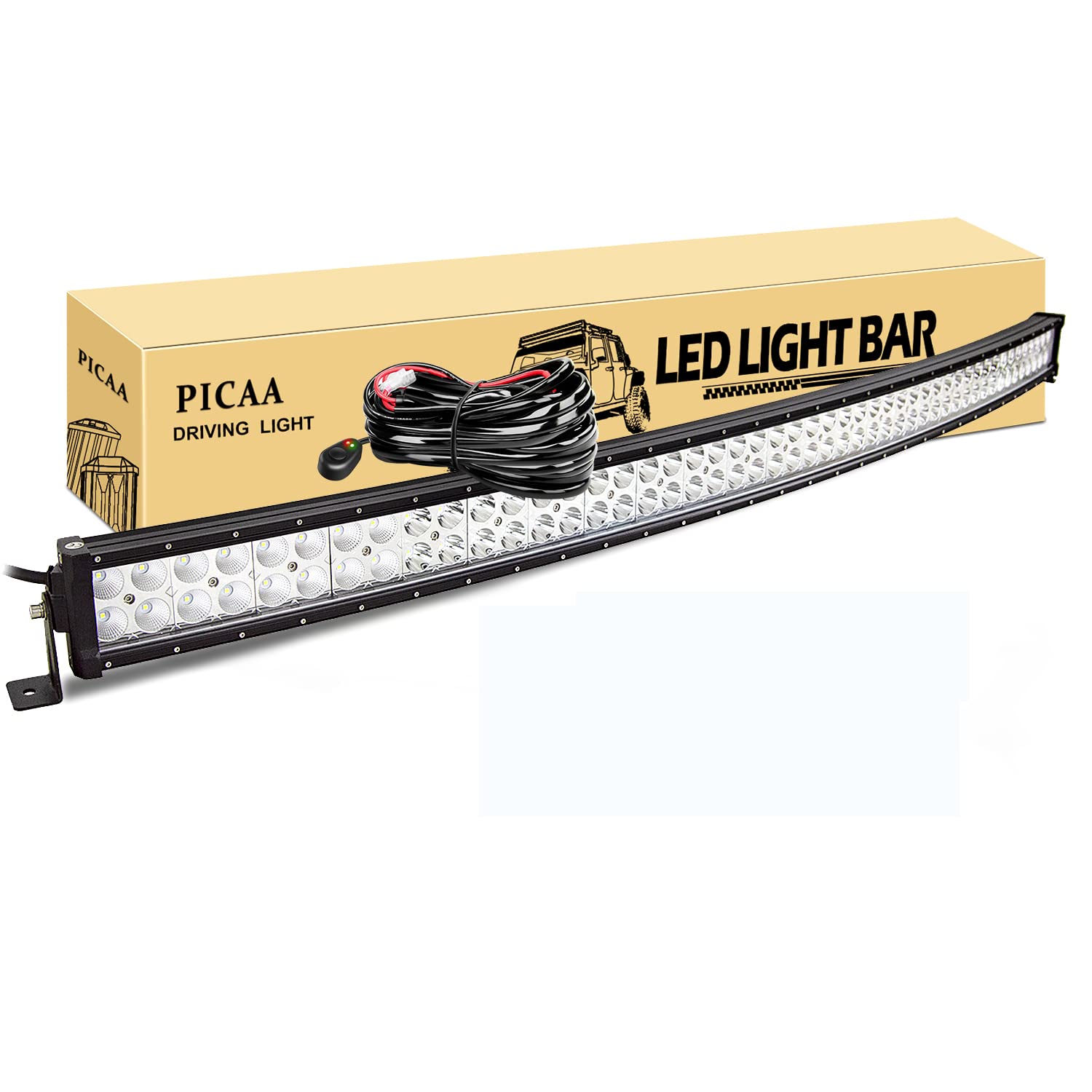 PICAA Led Lichtleiste Gewolbt Led Arbeitsscheinwerfer 50 Zoll 124.5CM 288W Led Lichtbalken Mit Kabelbaum 12V Led Zusatzscheinwerfer Bar LED Arbeit Licht Bar für SUV Offroad ATV UTV Traktor 4x4 Auto von PICAA