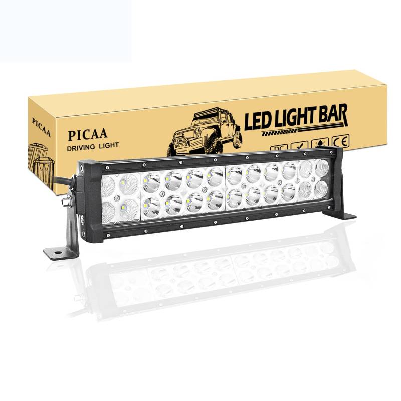 PICAA Led Lichtleiste Led Arbeitsscheinwerfer 12 Zoll 32.5CM 72W Led Lichtbalken 12V Led Zusatzscheinwerfer Bar LED Arbeit Licht Bar für SUV Offroad ATV UTV Traktor 4x4 Auto von PICAA