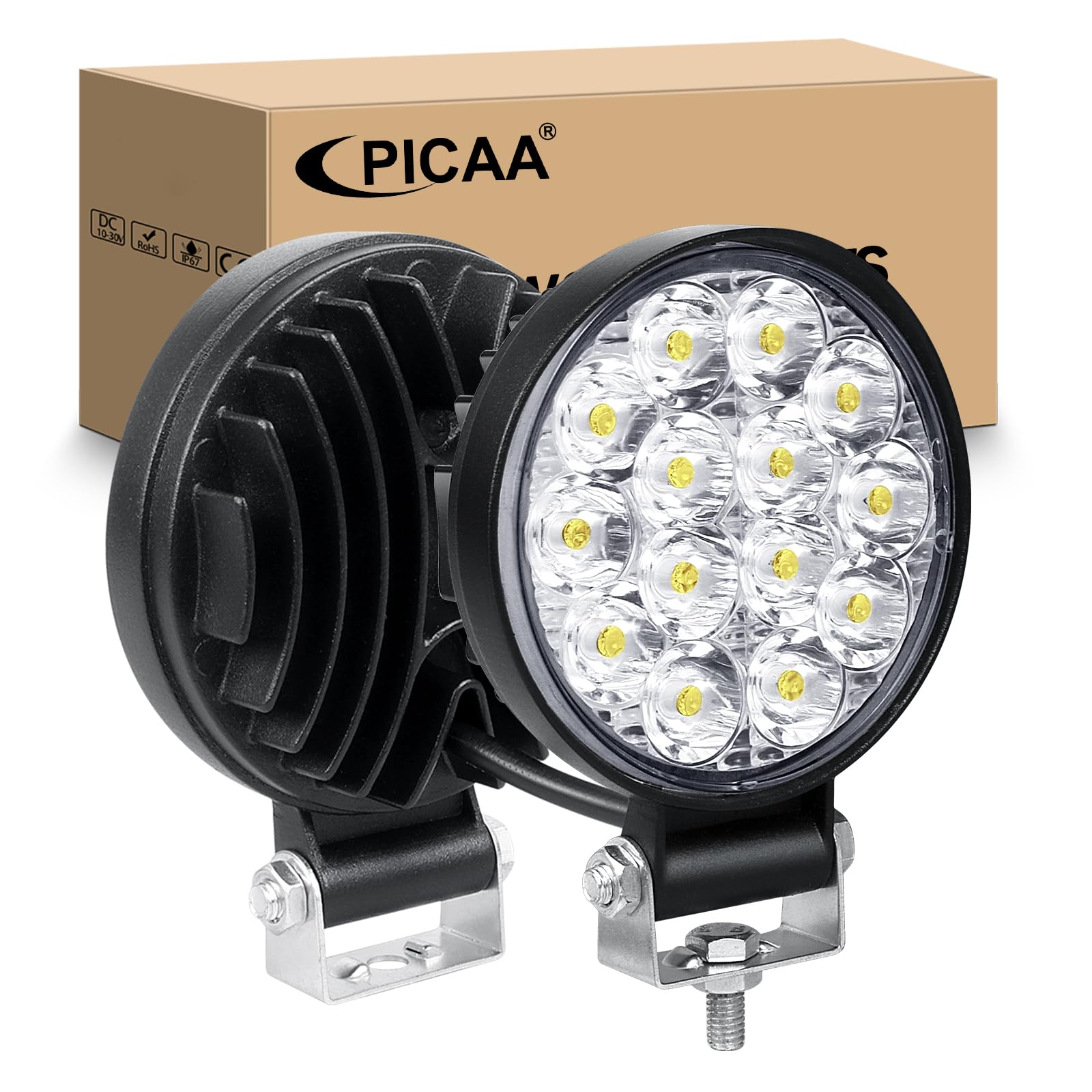 PICAA Mini-LED-Arbeitsleuchte, 7,6 cm, 42 W, 12 V, 24 V, LED-Lichtleiste, Autofahren, Nebelscheinwerfer, für Offroad, 4 x 4, LKW, SUV, ATV, UTV, Motorrad, 2 Stück von PICAA