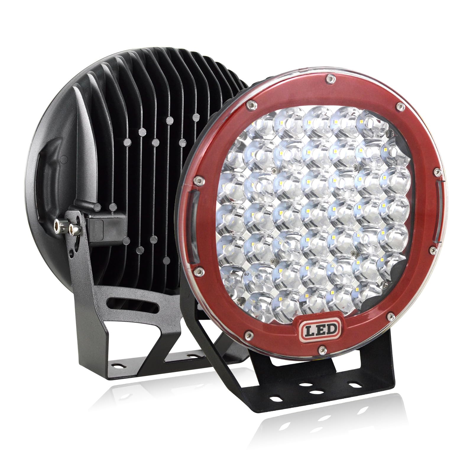 PICAA Rot 2x Rund LED Arbeitsscheinwerfer, 9 Zoll 225W Led Scheinwerfer Spotlicht 12V 24V für Auto Offroad 4X4 Traktor LKW SUV Boot, 6000K Weiß Zusatzscheinwerfer von PICAA