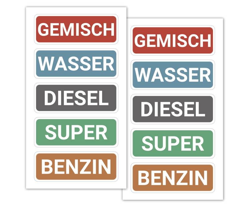 Kraftstoff Aufkleber Super, Benzin, Diesel, Gemisch, Wasser – Tankaufkleber für Auto & Motorrad, Hinweis Kennzeichnung für Kanister, Tankdeckel, Benzinkanister – wetterfest, langlebig (10er Mix) von PICTALOO