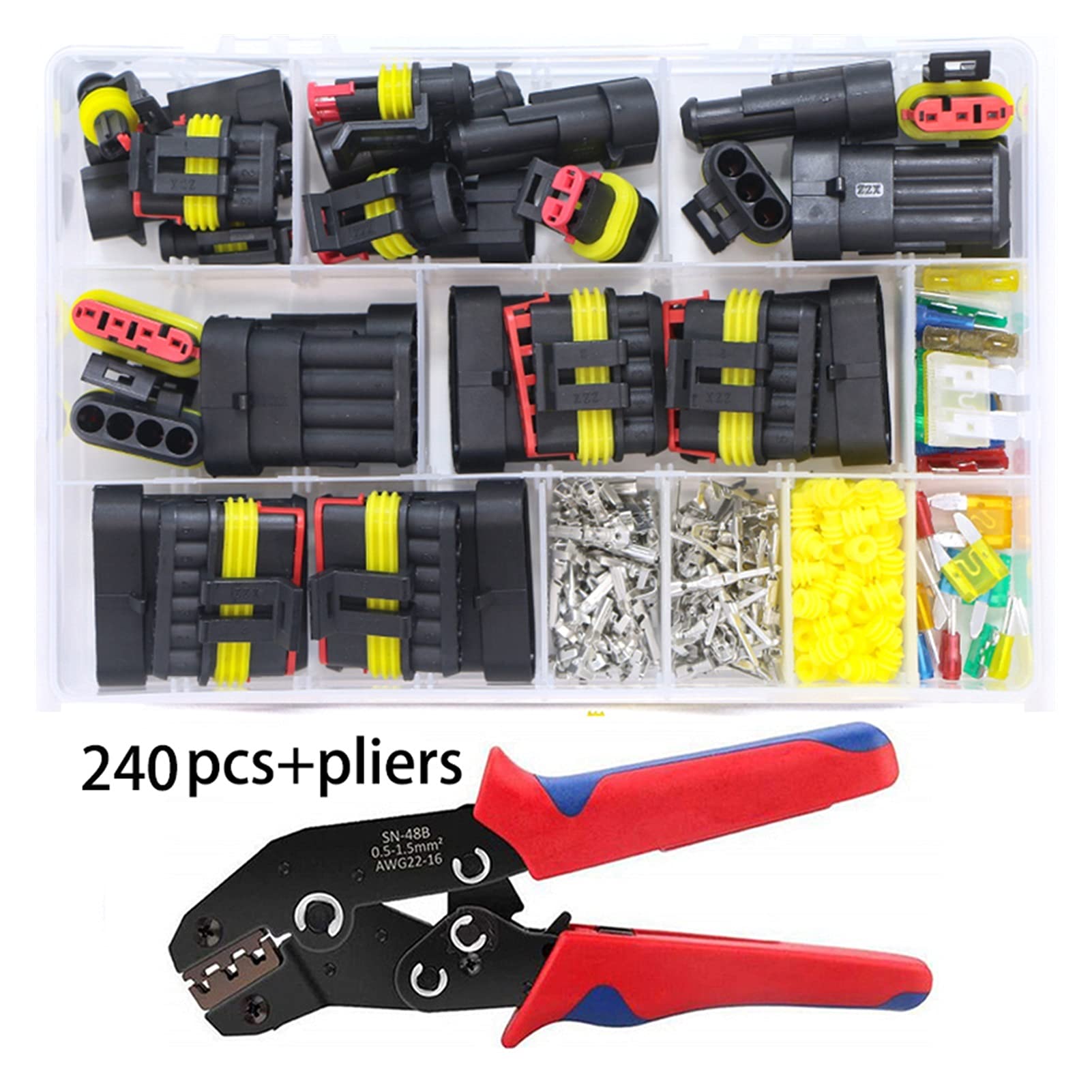 Hengliang Store 352/708 stücke lenkungen eléctricos Bergsteiger eléctricos draht connecteur wasserdicht 2/3/4 pin 26 setzt Anschluss terminal 12a(240pcs and Pliers) von PIKETU