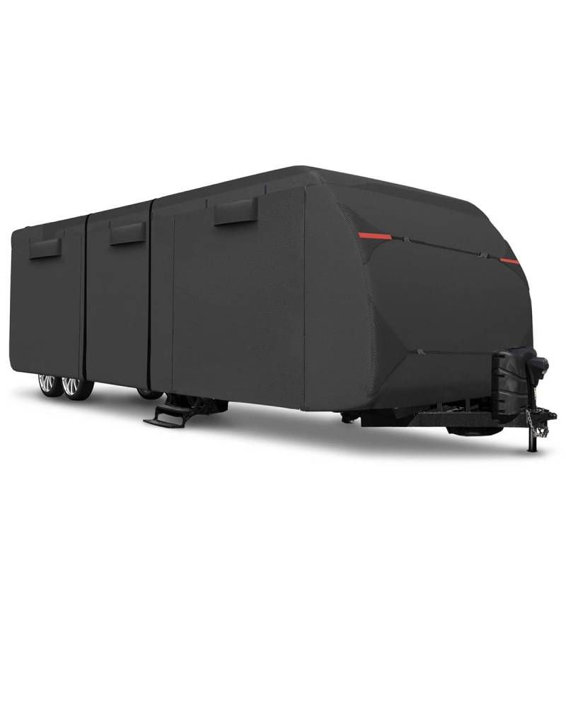 Wohnmobilabdeckungen Für 22'-24' Für Wohnwagen Wohnmobil Reiseanhänger Abdeckung Winddichte Wohnmobil-Abdeckung Mit Zusätzlichen Seilen Und Dachrinnenabdeckungen Wohnmobil Schutzhülle(Black) von PIKUHS