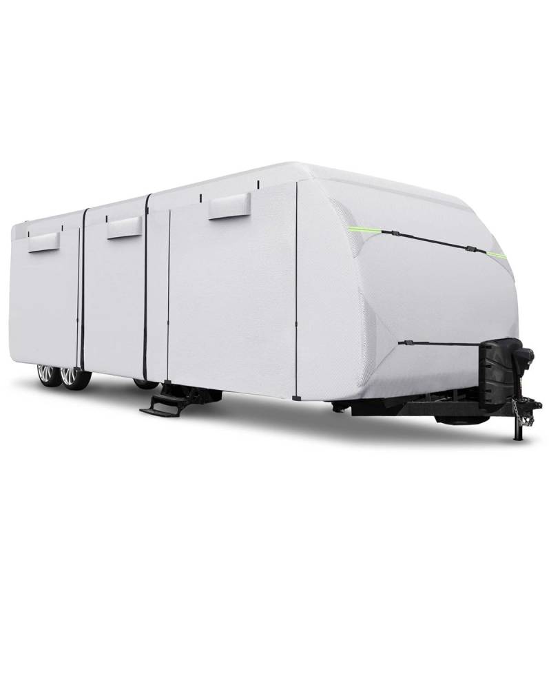 Wohnmobilabdeckungen Für 27'-30' Für Caravan RV-Abdeckung, RV-Reiseanhänger-Abdeckung, Winddichte Camper-Abdeckung Mit Zusätzlichen Seilen Und Dachrinnenabdeckungen Wohnmobil Schutzhülle(Silver) von PIKUHS