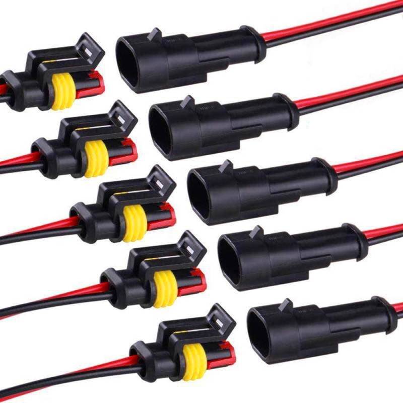 5 Stück 2-polige wasserdichte elektrische Steckverbinder, Kabel Steckverbinder Stecker mit Kabel, für Autos mit Draht 16 AWG Marine-Steckverbinder Auto, KFZ, LKW, Boote, Roller, Motorrad von PIQIUQIU