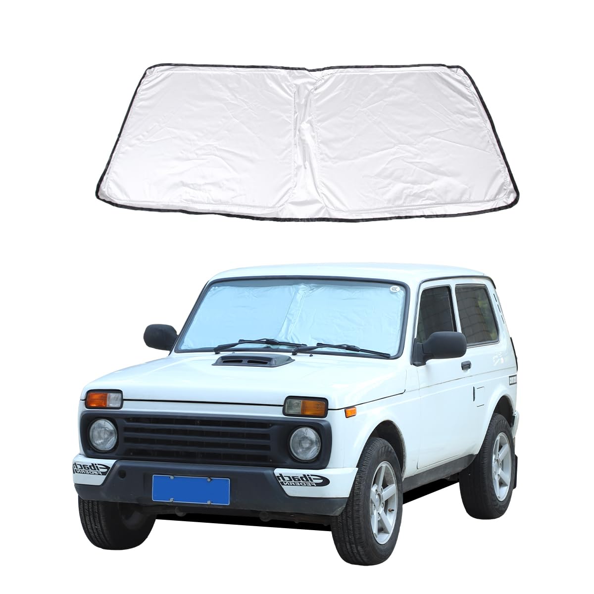 Auto Faltbar Auto Sonnenblende Geeignet für Lada NIVA,Frontglas Sonnenschirm Auto UV Schutz Universal Autofenster Sonnenschutz (Memory Wire Version) von PIUGILH