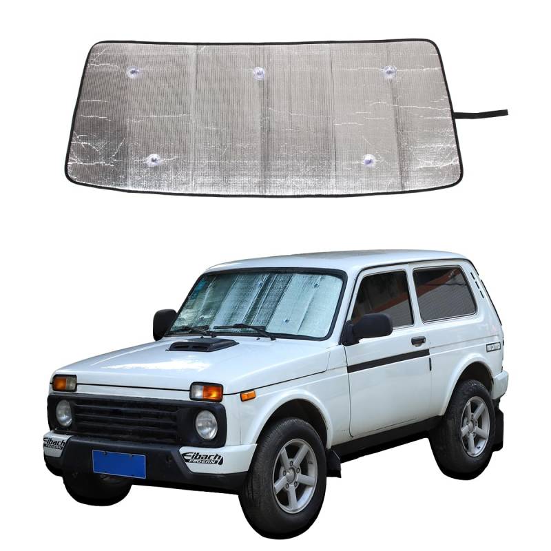 Auto Faltbar Auto Sonnenblende Geeignet für Lada NIVA,Frontglas Sonnenschirm Auto UV Schutz Universal Autofenster Sonnenschutz (Saugnapf-Stil) von PIUGILH