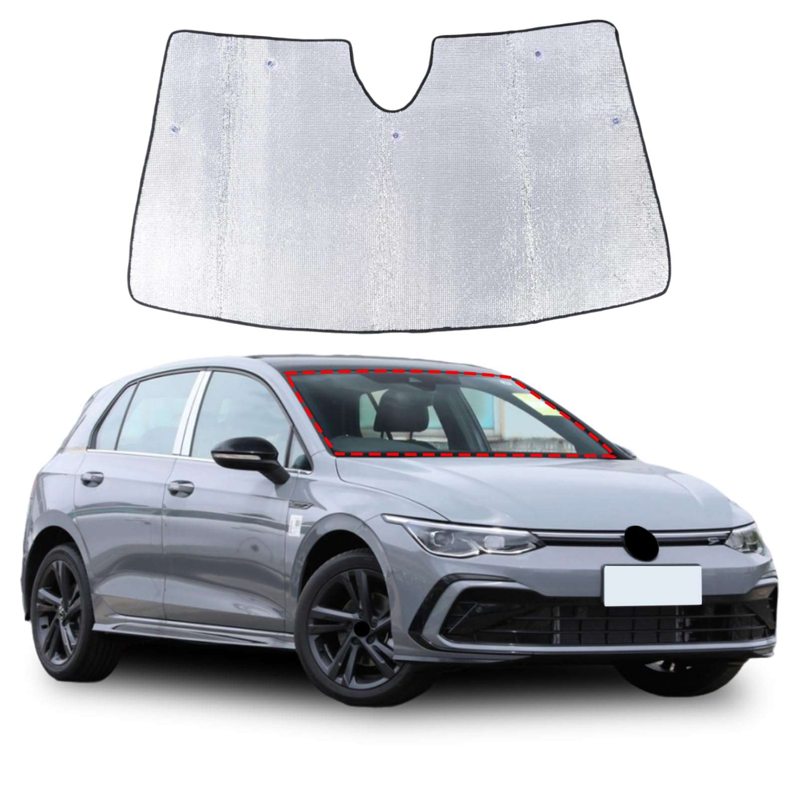 Geeignet für Volkswagen Golf 7 Golf 8 2014-2024 Auto Front Glas Sonnenschirm mit Saugnapf,Faltbar Ventd Sonnenschutz Auto Frontscheibe,Windschutzscheibe Sonnenblende für VW Zubehör von PIUGILH