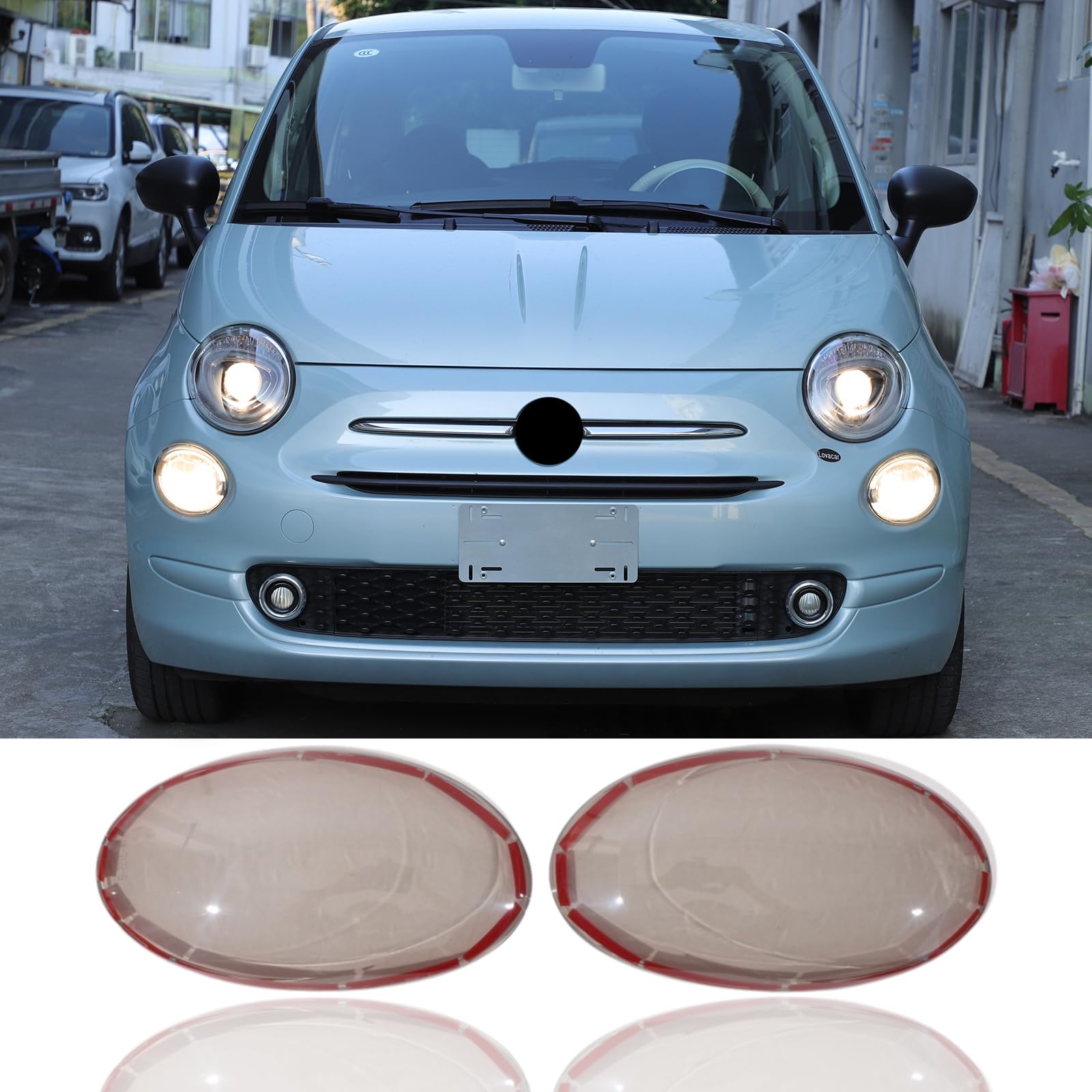 PIUGILH Auto Fernlicht Lampe Abdeckung Geeignet für Fiat 500 2016-2024,Auto Nebelscheinwerfer Abdeckung, Auto Front Nebellampe Geräuchertes Schale Abdeckung,Außenzubehör von PIUGILH