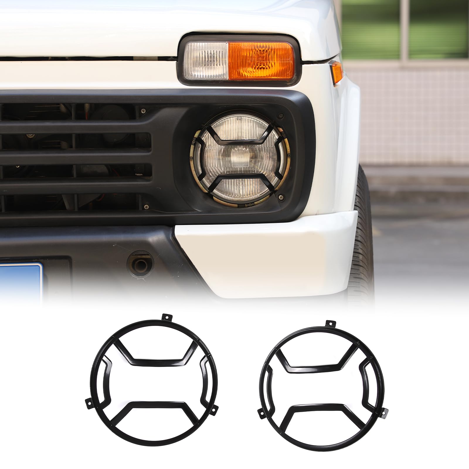 PIUGILH Geeignet für LADA Niva Auto Lampe Abdeckung,Auto Frontscheinwerfer Lampe Guard Trim Protector Cover,Scheinwerferverkleidung Dekor,für LADA Niva Außenzubehör,Lampenschirm vorne (B) von PIUGILH