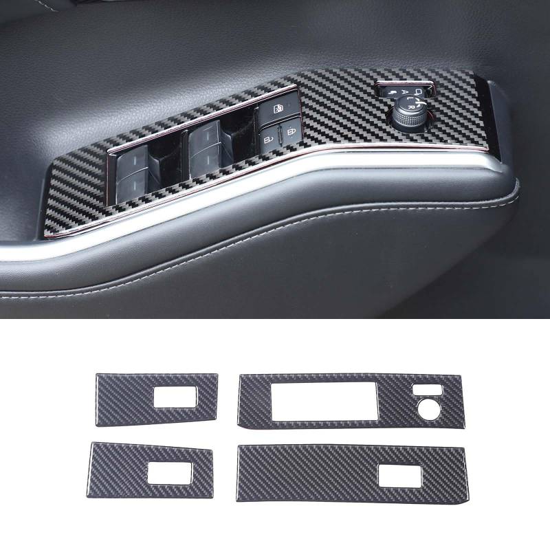 PIUGILH Geeignet für Toyota Highlander 2022 2023 2024 Fenster Lift Schalter Abdeckung, Carbon Fiber Muster Fenster Lift Schalter Panel Dekoration Rahmen Trim Abdeckung von PIUGILH