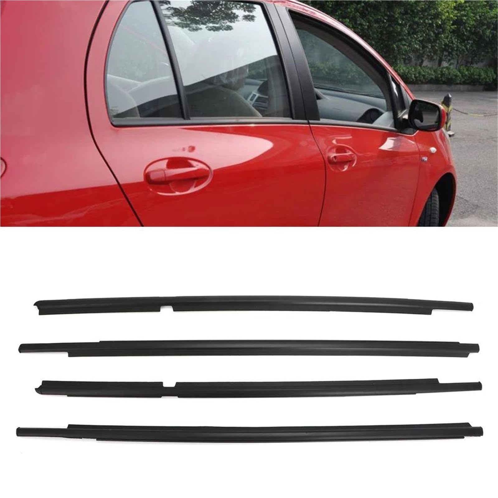 Teile für Fensterleisten Autofensterstreifen Für Toyota Für Yaris 2006–2013, 4 Türen, Vorne, Hinten, Glas, Außen, Gummidichtung, Wetterstreifen von PIWINE