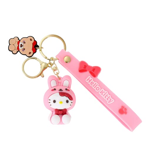 PIXEZO Niedlicher Schlüsselanhänger Geschenk – Kawaii Anime Schlüsselanhänger mit Charm Cartoon Kitty, Schlüsselanhänger Ring für Auto Schlüsselanhänger für Mädchen Frauen, Hellokitty, ALL von PIXEZO