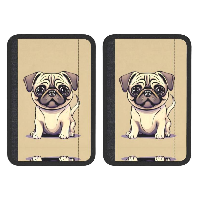 PIXOLE Lustige Cartoon Mops Welpen Hunde Drucken Weiche Komfort Auto Sicherheitsgurt Pads Abdeckung, Universal Sicherheitsgurt Schulterpolster Gurtabdeckungen von PIXOLE