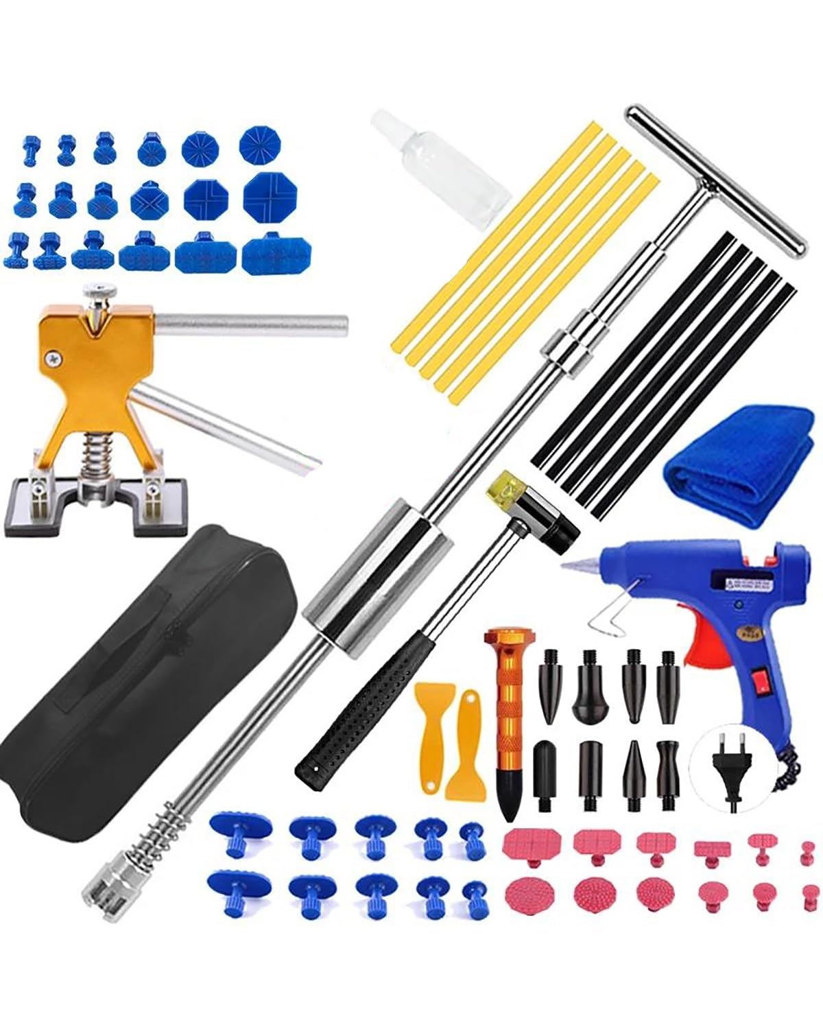 Ausbeulwerkzeug Auto Body Dent Repair Tool Kit Paintless Blech Dent Removal Hammer Handwerkzeuge Autoteile Dellen Rausziehen(70 Pcs Set) von PJJUHS