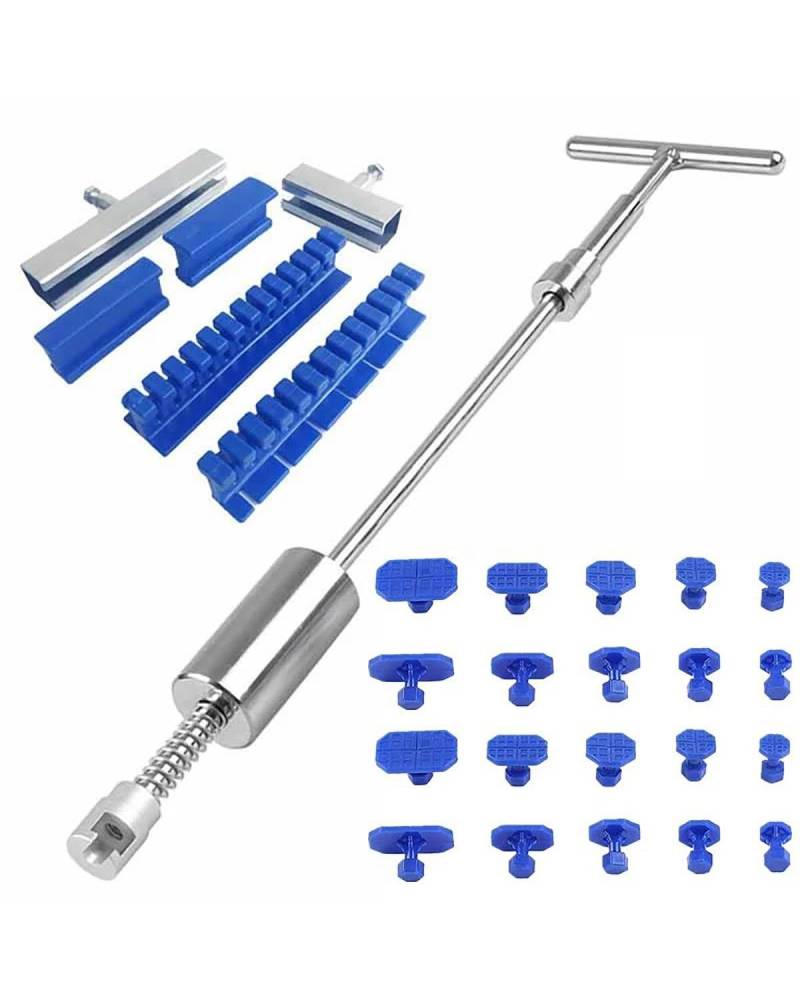 Ausbeulwerkzeug Dellen Reparaturset Auto Body Dent Repair Tool Kit Mit Gleithammer T-Bar Dent Puller Saugnapf Beulen Reparaturset Auto Dellen Rausziehen(28 Pcs(No Glue)) von PJJUHS