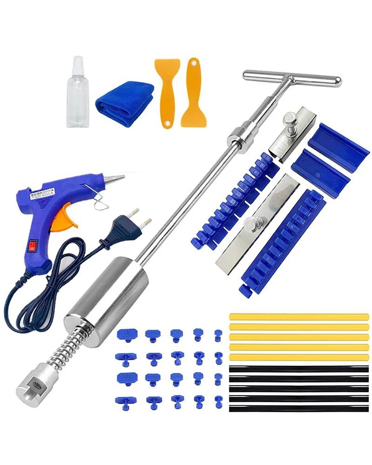 Ausbeulwerkzeug Dellen Reparaturset Auto Body Dent Repair Tool Kit Mit Gleithammer T-Bar Dent Puller Saugnapf Beulen Reparaturset Auto Dellen Rausziehen(43 Pcs Set) von PJJUHS