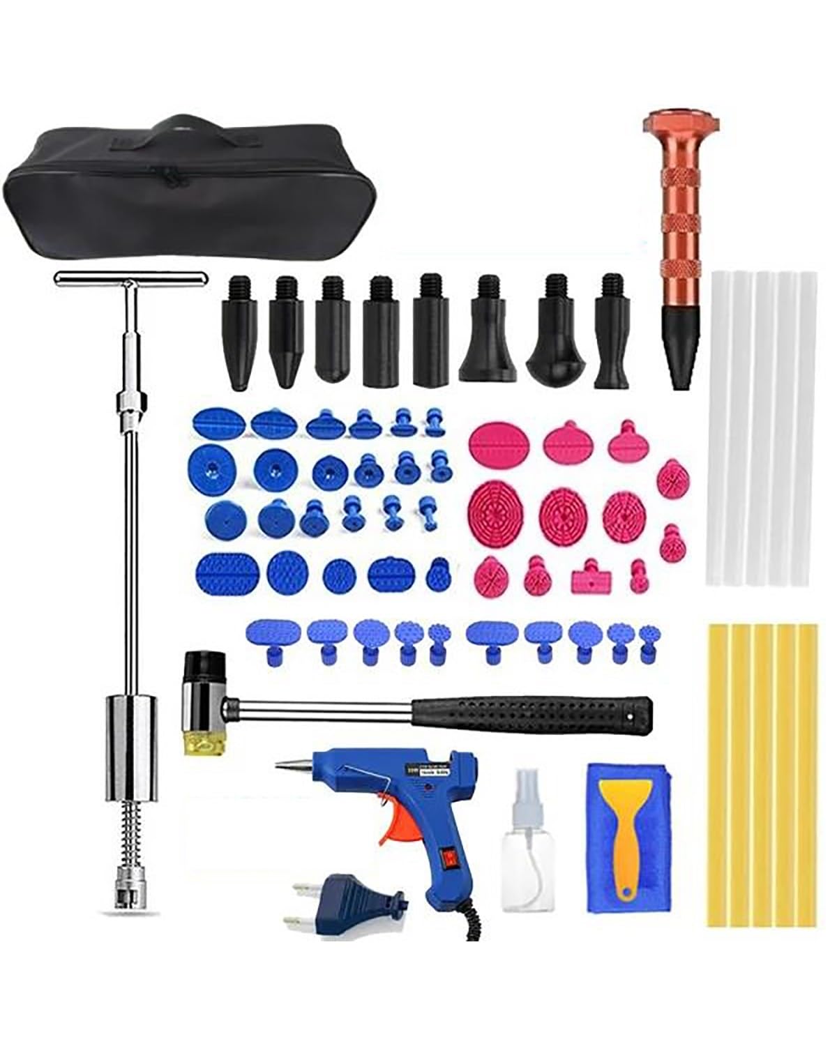 Ausbeulwerkzeug Lackierfreies Auto-Reparaturset Metall-Pit-Puller Saugnapf Karosserie Dellen Rausziehen(Kit 1-76Pcs) von PJJUHS