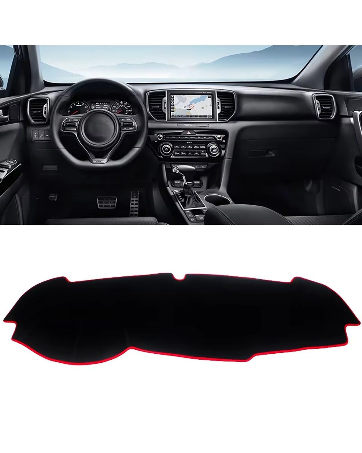 Auto Armaturenbrett Abdeckung Für Kia Für Sportage 4 QL 2016 2017 2018 2019 2020 2021 Auto Dashboard Vermeiden Pad Instrument Plattform Abdeckung Teppiche Zubehör Dashboard Abdeckung(LHD Red Side) von PJJUHS