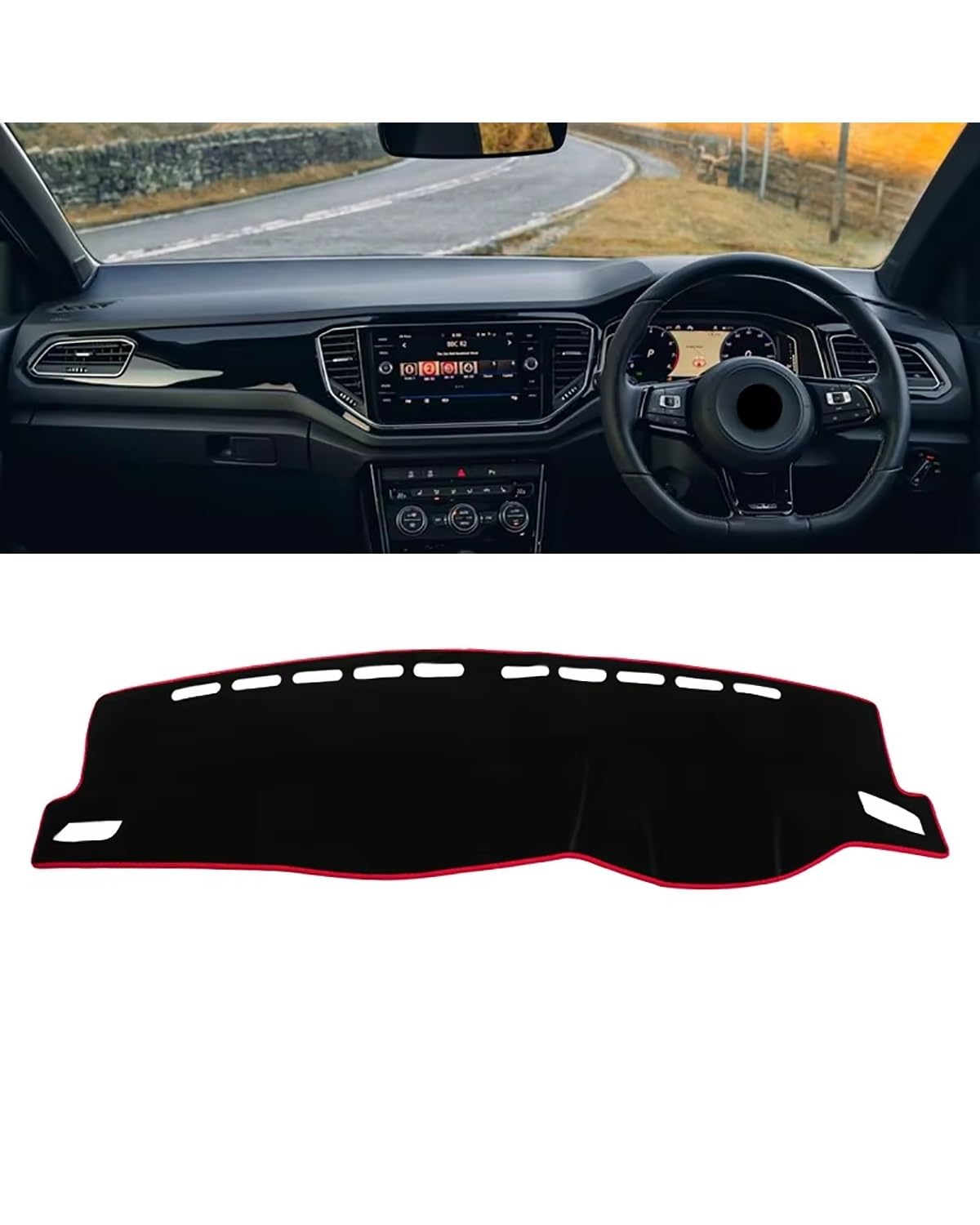 Auto Armaturenbrett Abdeckung Für T-ROC Für TROC 2018 2019 2020 2021 2022 2023 Auto Dashboard Abdeckung Matte Instrument Teppich Non-Slip Pad Zubehör Dashboard Abdeckung(A Red Side RHD) von PJJUHS