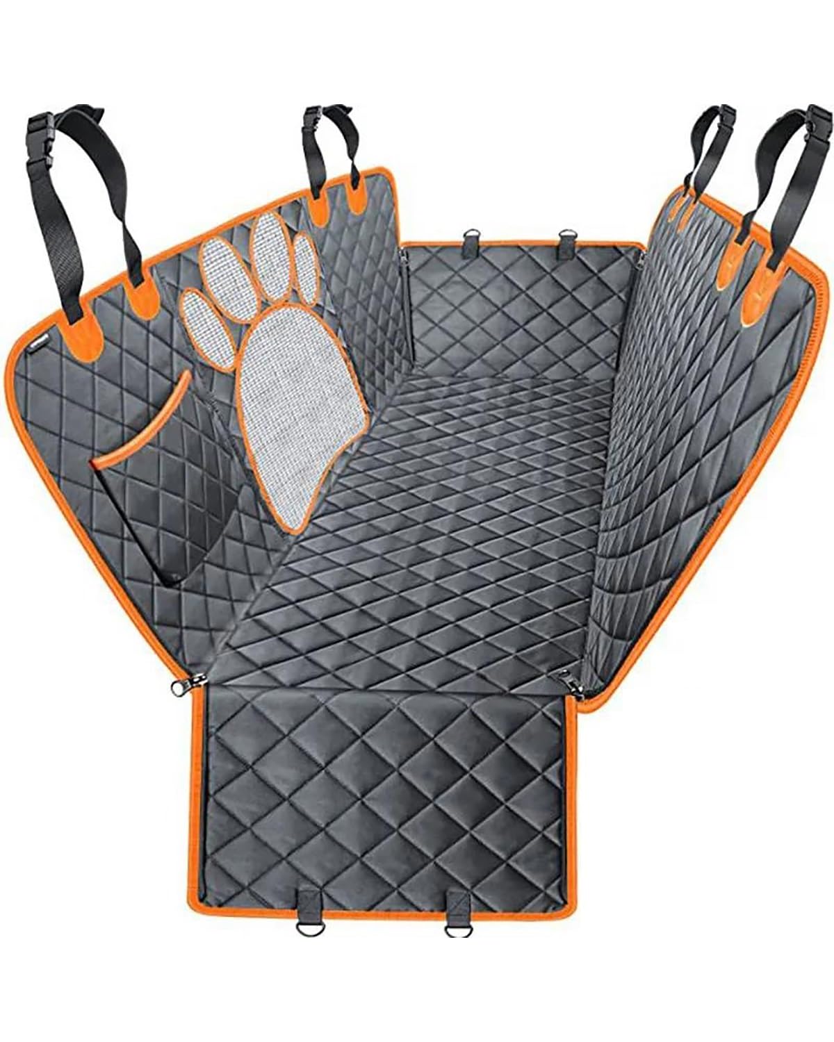 PJJUHS Hunde Autositz Haustier Auto Für Sitz Abdeckung Stamm Fall Hund Auto Matte Transporter Matte Wasserdicht Atmungsaktive Mesh Hängematte Hund Auto Stamm Hundesitz Auto(Cat paw orange,143x153CM) von PJJUHS