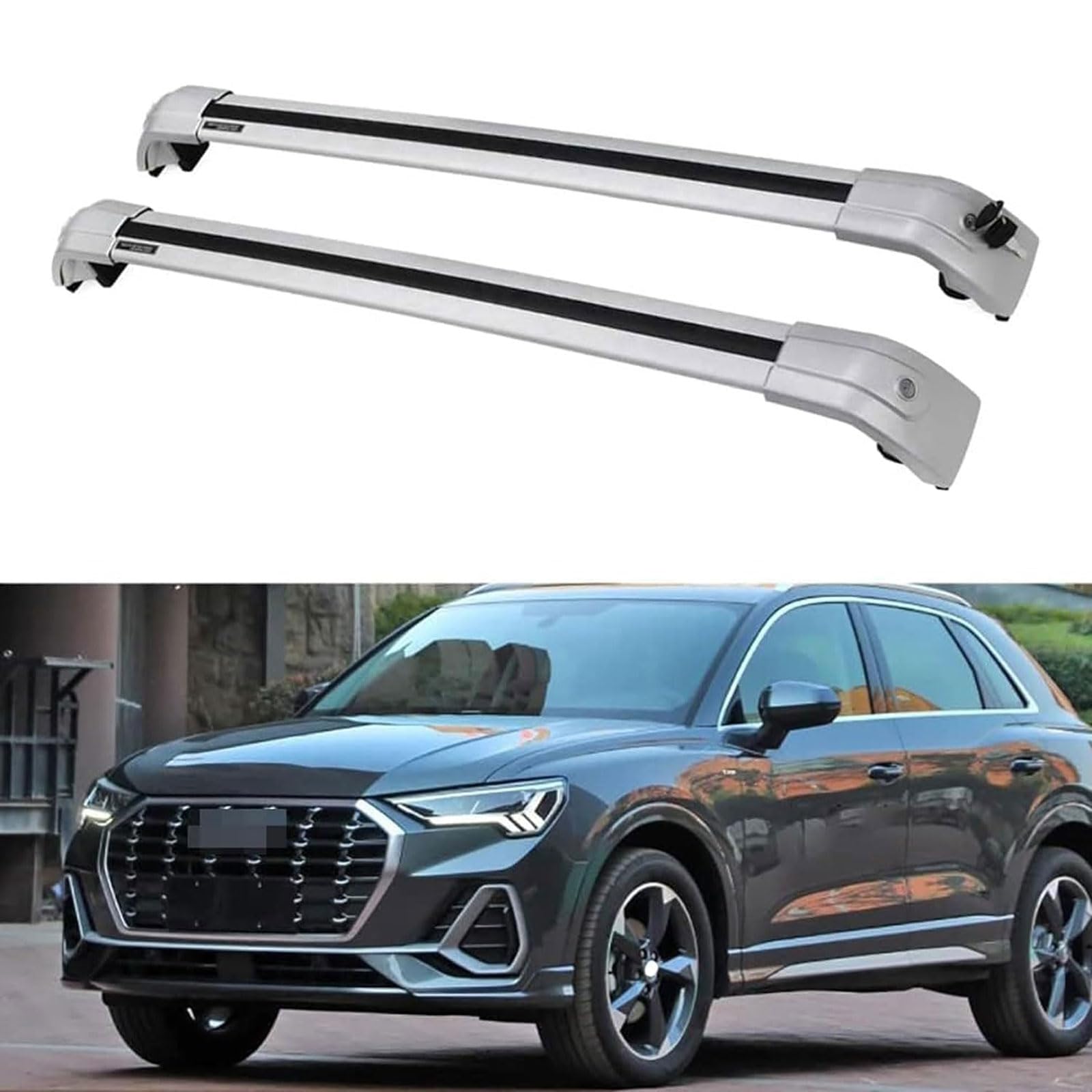 Dachgepäckträger-Querträger für Audi Q3 SUV 2019 2020 2021, Dachbox, Dachzelt, Fahrrad, Kano, Skikorbträger aus Aluminium. von PJKSSAZS