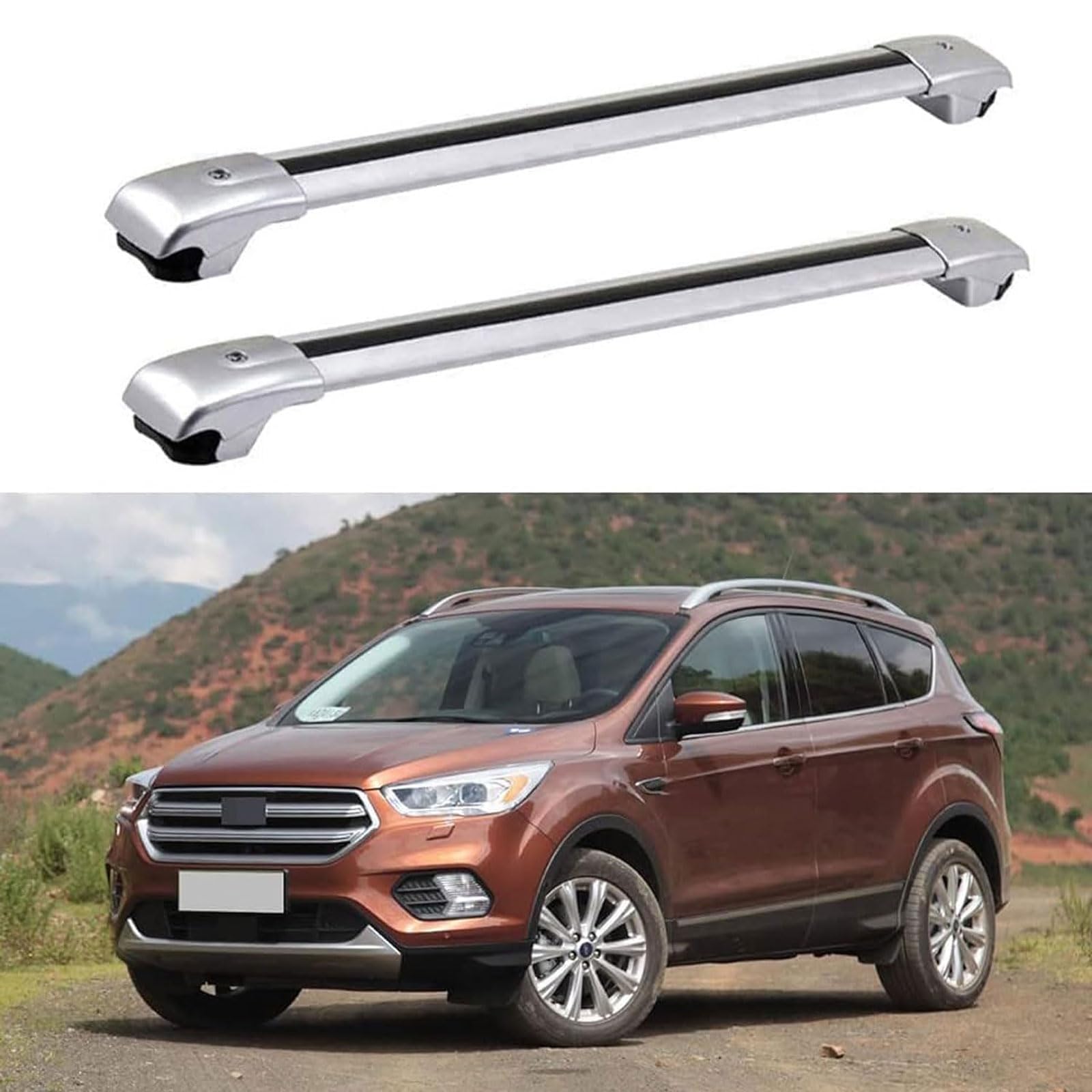 Dachgepäckträger-Querträger für Ford Kuga SUV 2016 2017 2018 2019, Dachbox, Dachzelt, Fahrrad, Kano, Skikorbträger aus Aluminium. von PJKSSAZS