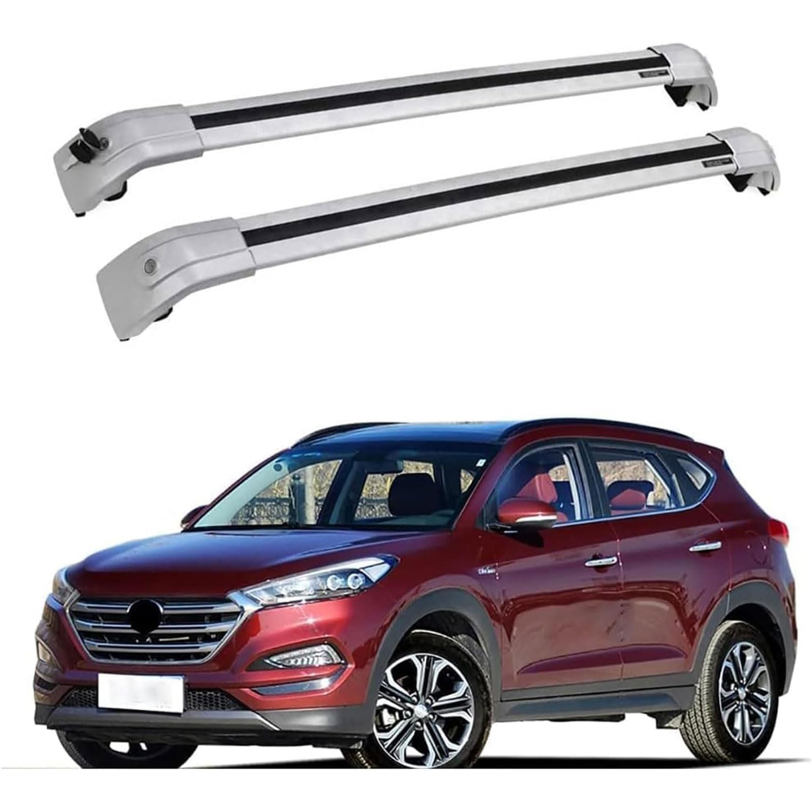 Dachgepäckträger-Querträger für Hyundai Tucson SUV 2015 2016 2017 2018 2019 2020, Dachbox, Dachzelt, Fahrrad, Kano, Skikorbträger aus Aluminium. von PJKSSAZS