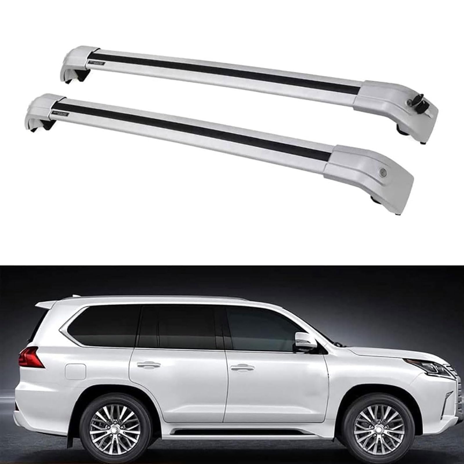 Dachgepäckträger-Querträger für Lexus LX Serie LX570 SUV 2016 2017 2018 2019 2020 2021, Dachbox, Dachzelt, Fahrrad, Kano, Skikorbträger aus Aluminium. von PJKSSAZS