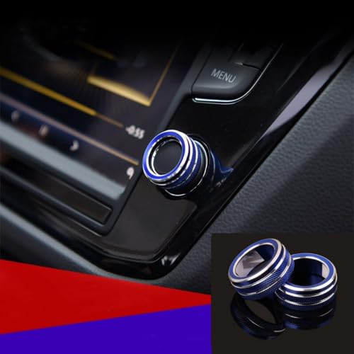 PKW-Butler 2x Passend zu VW Tiguan T-Roc T-Cross Passat Ringe Radio Lautstärke Volume Blau von PKW-Butler