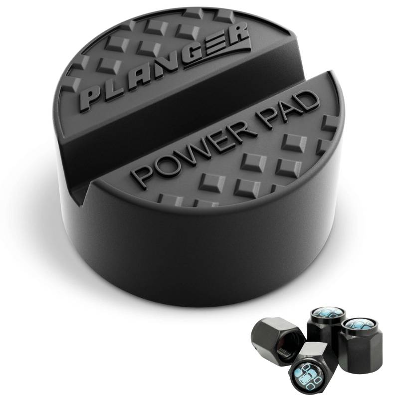 PLANGER® Wagenheber Gummiauflage - Power PAD + 4 VENTILKAPPEN - auf Rangierwagenheber - Schützt PKW und SUV durch Form und Gummi, Geländewagen von PLANGER