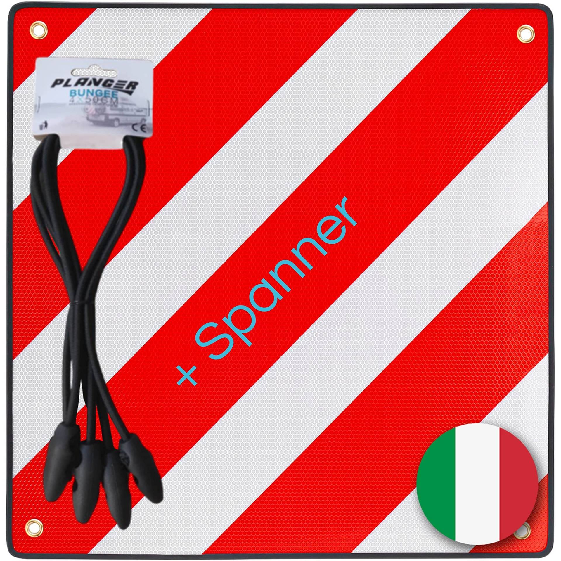 PLANGER® - Warntafel Italien (50 x 50 cm) + Spanner - Reflektierendes Warnschild rot weiß für Heckträger u Fahrradträger von PLANGER