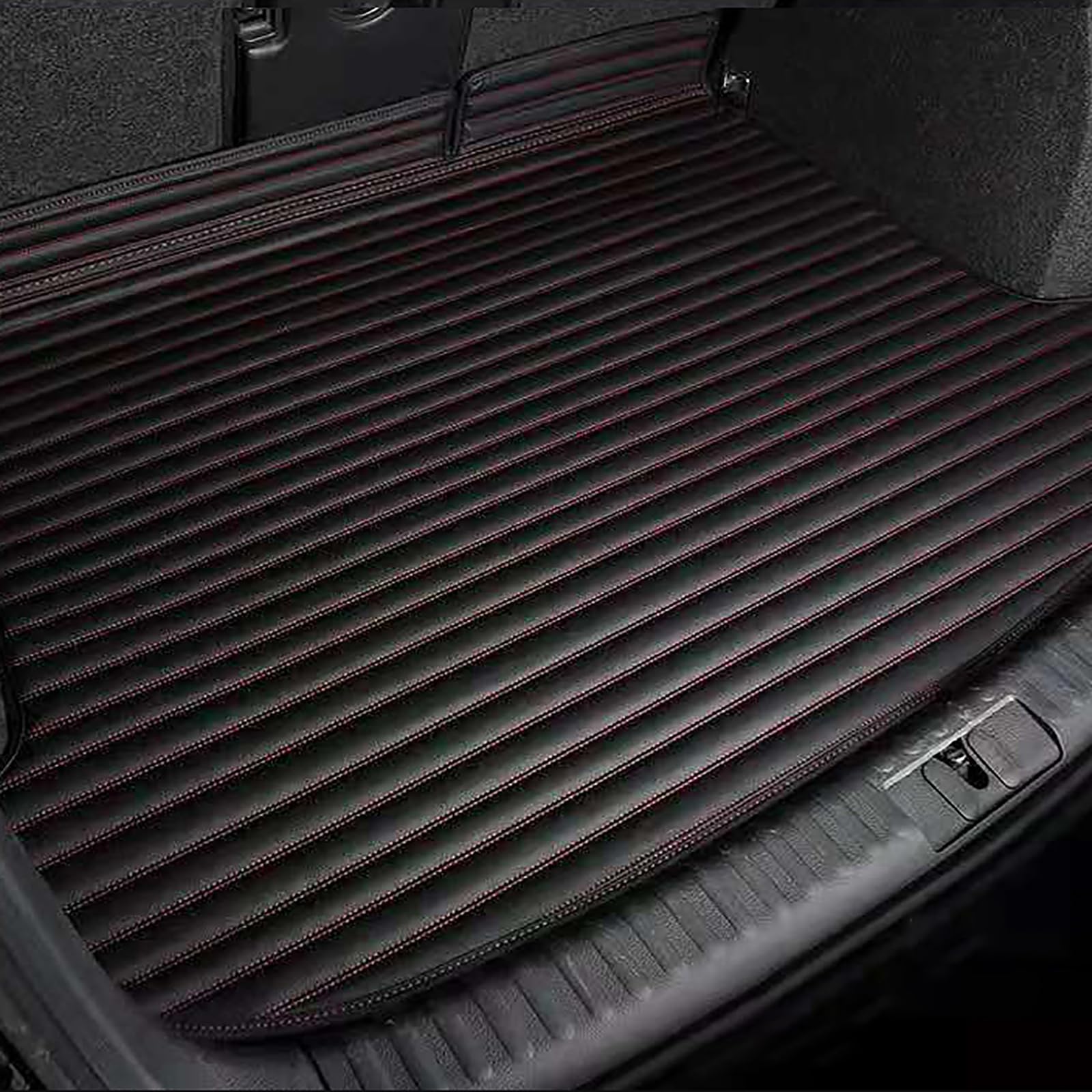 Auto Leder Kofferraummatten Für Audi Q7 4M (5-seat) 2015-2022, Kofferraumwanne Cargo Schutzmatten Kofferraumschutz Fracht Teppich Wasserdicht rutschfest AutozubehöR,C/Black Red Line von PLCGTNNP