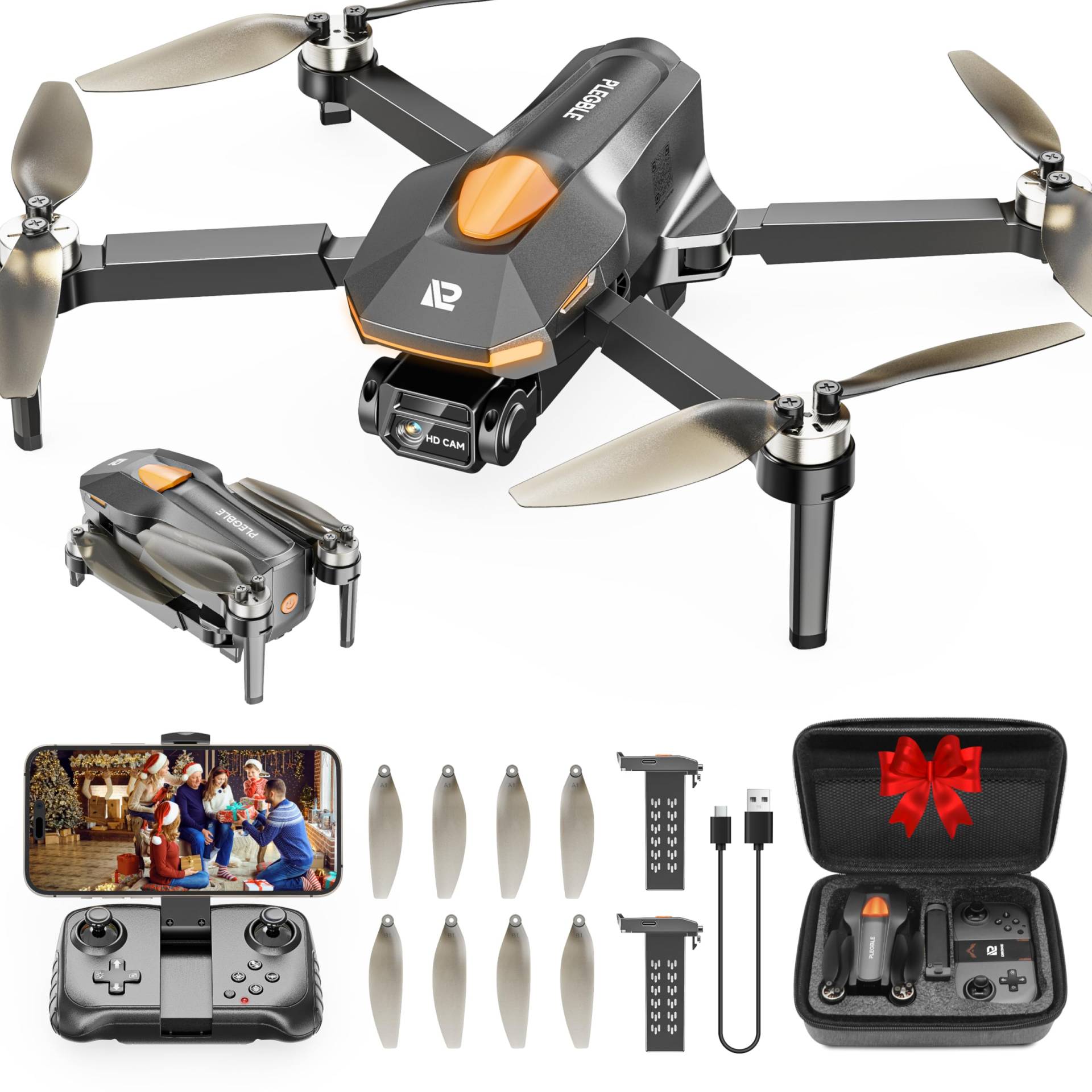 PLEGBLE Drohne mit Kamera für Kinder, Mini Drohne Erwachsene, Bürstenlosem Motor FPV RC Drone mit 5G WiFi, Höhenhaltung, 3D Flip, Kopflos Modus, Flugbahn, Spielzeug und Geschenke für Jungen ab 8 Jahre von PLEGBLE