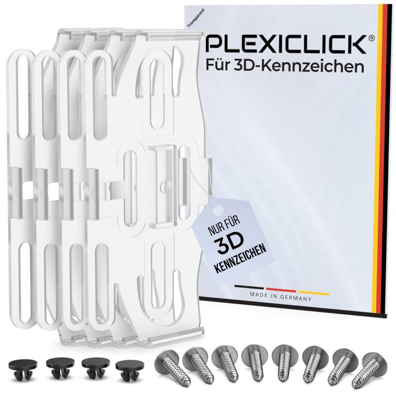 PLEXICLICK® 3D Kennzeichenhalter 3D Kennzeichen - Rahmenlos unsichtbar - 3D Kennzeichen Halterung Auto - Universal - Für Deutsche 3D Kfz Kennzeichen (Durchsichtig, Nur Deutsche 3D (kein Österreich)) von PLEXICLICK