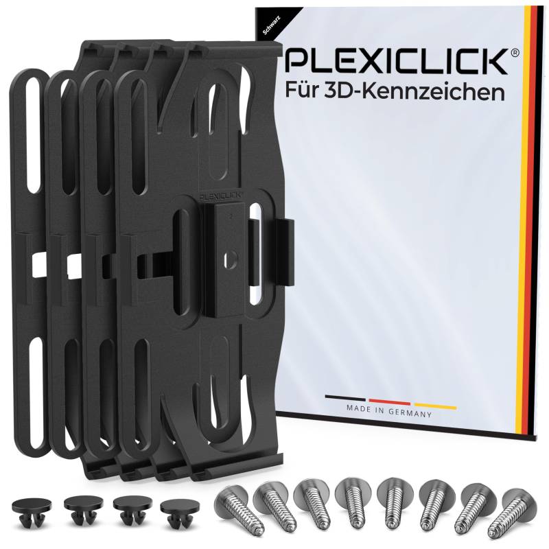 PLEXICLICK® 3D Kennzeichenhalter 3D Kennzeichen - Rahmenlos unsichtbar - 3D Kennzeichen Halterung Auto - Universal - Für Deutsche 3D Kfz Kennzeichen (Schwarz, Nur Deutsche 3D (kein Österreich)) von PLEXICLICK