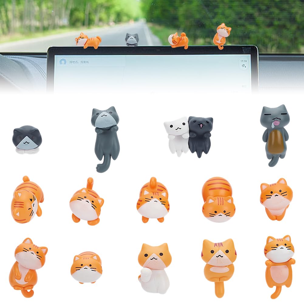 PLIGREAT 14 Stücke niedliche Katze Auto Rückspiegel Zubehör Spaß Katze Figur Rückspiegel Ornamente für Auto Armaturenbrett Automobil Fenster LKW Innendekoration Universal Auto Interieur Dekor Zubehör von PLIGREAT