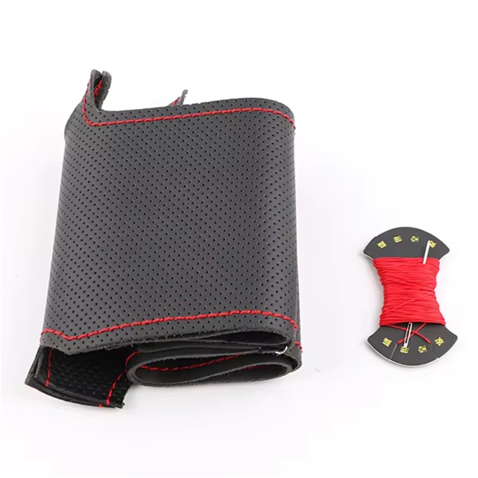 Lenkradbezug Winter warm Für VW Für Passat Für B6 Auto Lenkrad Abdeckung Auto Lenkrad Fall Schwarz Leder Warm Lenkradbezug(Red Thread) von PLKPVHVZNM